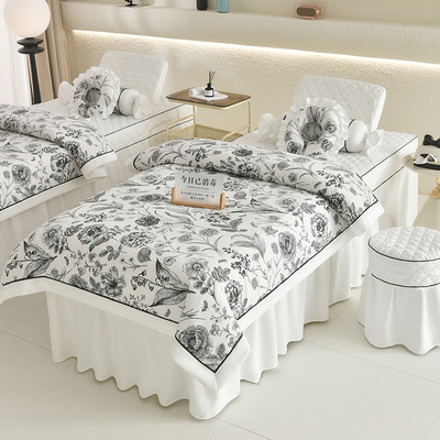 新款2025小香风美容床罩四件套高档美容院高级感按摩床罩支持订做