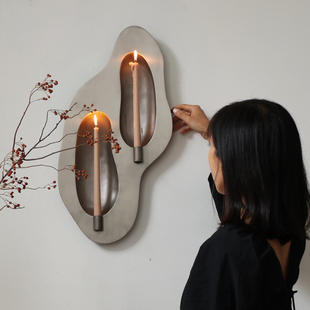 莉莉白中古侘寂风不锈钢蜡烛台设计师艺术墙面壁挂件高级感装 饰品