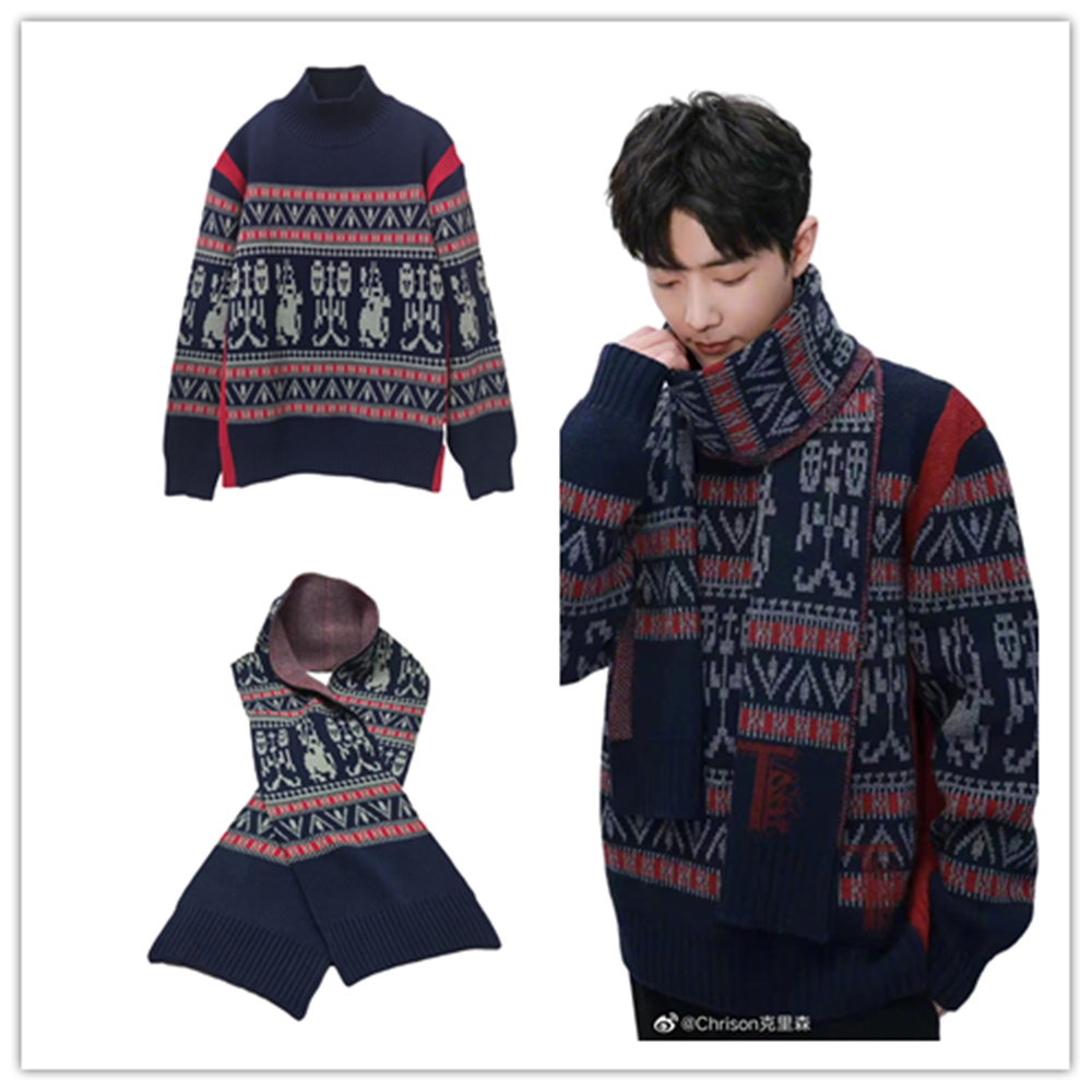 肖战同款圣诞毛衣半高领套头慵懒风时尚外穿复古提花长袖衫男女,女装/女士精品,毛针织衫,淘宝优惠券,粉丝福利购,淘宝优惠卷