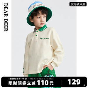 【门店新品】迪迪鹿男童polo衫23秋季新款长袖撞色休闲学院风t恤