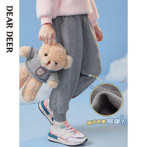 迪迪鹿女童加绒加厚裤子新款