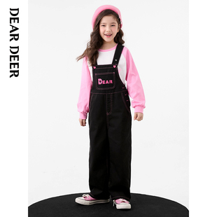 迪迪鹿女童背带裤全棉2025秋冬季款儿童背带牛仔长裤连体裤洋气