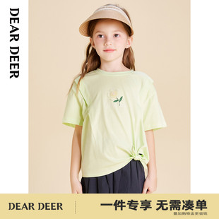 门店同款 夏季 迪迪鹿童装 T恤纯棉甜美上衣 新款 女大童短袖