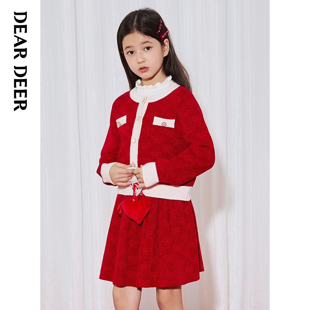 【门店同款】迪迪鹿童装女童套装春小香风外套短裙两件套新年喜庆