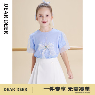 门店同款 新款 迪迪鹿夏季 T恤上衣女童蝴蝶结甜美 童装 短袖