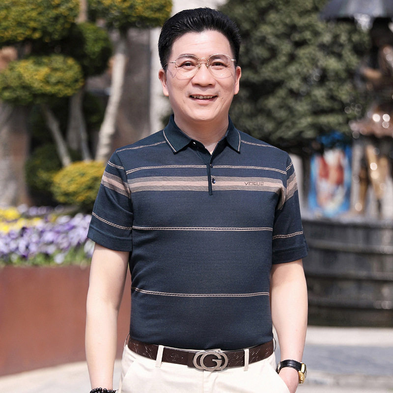 爸爸装夏季短袖t翻领针织体恤