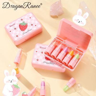 新款小样可爱温变口红套装水果迷你五只套盒草莓不易粘杯变色唇膏