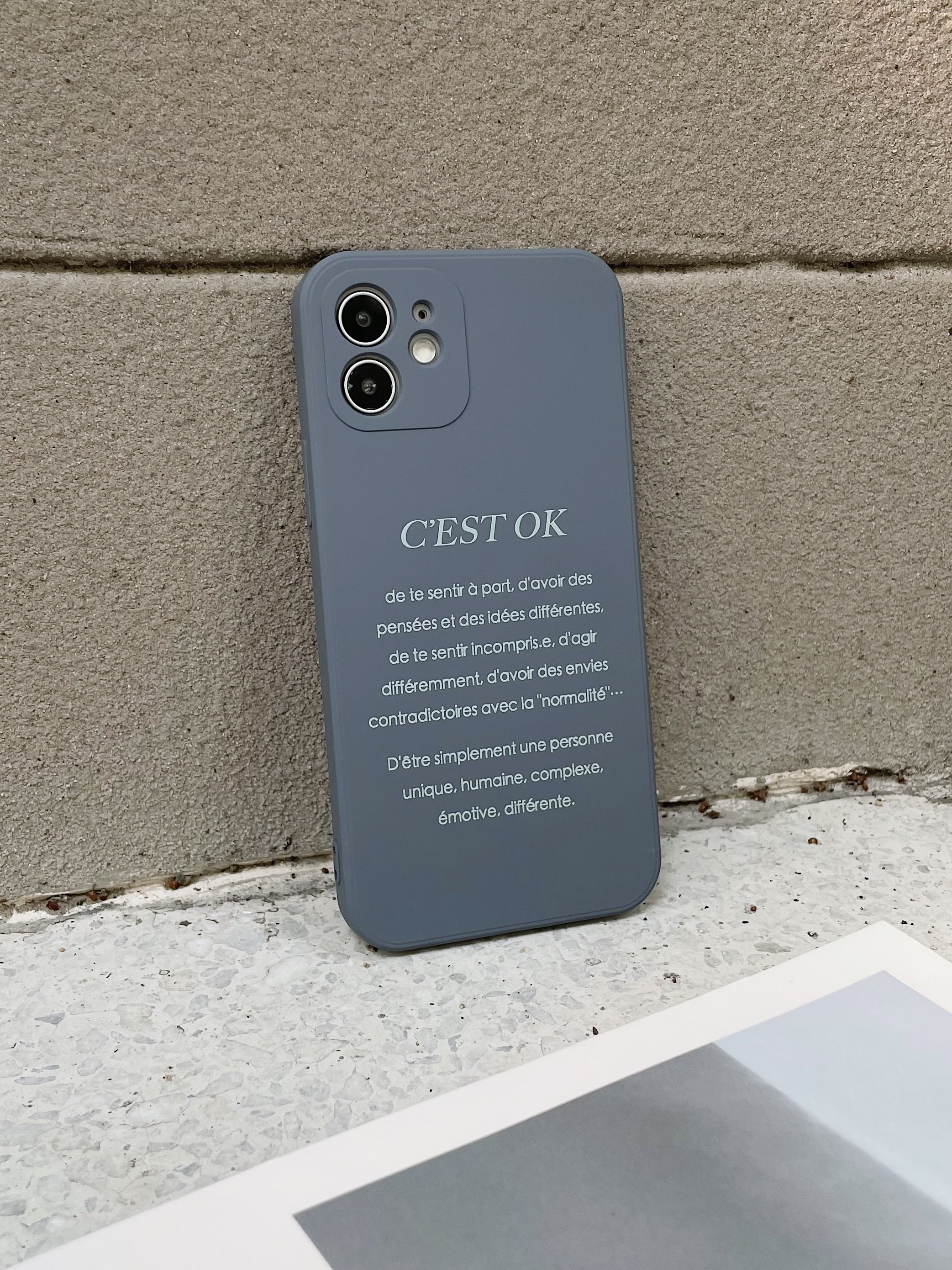 C'EST OK｜Modemoiselle法语手机壳 原创设计法语短句 液态硅胶软壳全包 蓝灰色法式ins风,3C数码配件,手机保护套/壳,淘宝优惠券,粉丝福利购,淘宝优惠卷