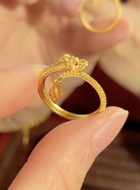 本命年神龙摆尾镀真金龙戒指女时尚高级感百搭尾戒生肖龙指环情侣