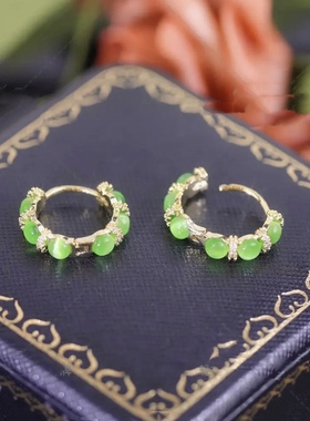 小清新绿色耳环微镶猫眼石耳扣女网红同款小众设计感轻奢耳环耳饰