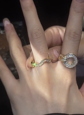 韩国东大门个性圆圈戒指开口可调节小众设计感锆石轻奢食指戒指环