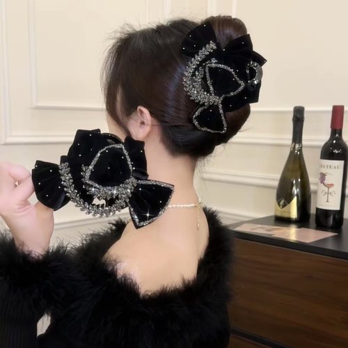 秋冬新款赫本风蝴蝶结抓夹女高级感气质后脑勺盘发鲨鱼夹发夹头饰