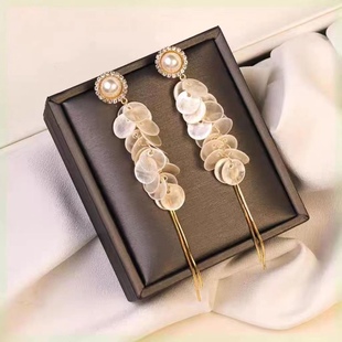 长款 925银针手工耳环气质简约轻奢小众高级感秋冬耳饰女 贝壳流苏