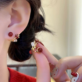 两戴耳环气质时尚 925银针红玫瑰耳饰新款 高级感一款 喜庆新年耳钉