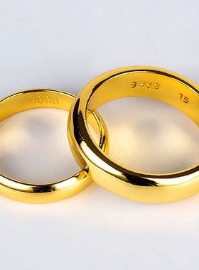 越南沙金古法素圈光面戒指男女款磨砂哑光实心闭口情侣款指环礼物