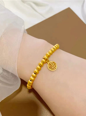 越南沙金古法手镯女仿真黄金手镯结婚南非锡金心经实心不掉色首饰