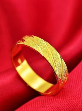 越南沙金戒指磨砂车花经典潮流结婚戒情侣男女一对黄金色素圈欧币
