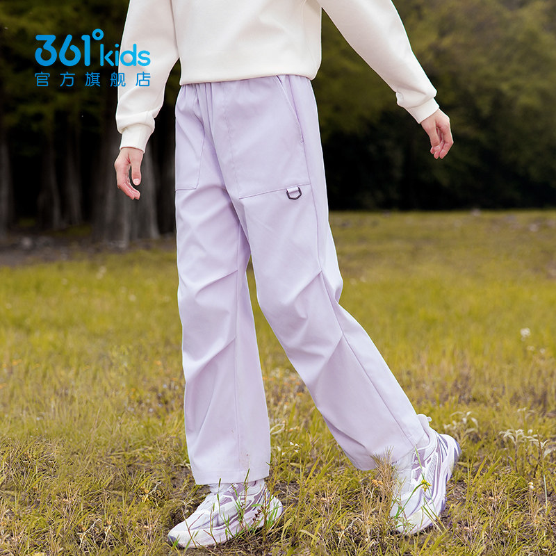 361度儿童女童梭织长裤2026秋季新款速干直筒阔腿裤松紧腰长裤