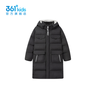 361度黑色长款羽绒服2025冬季新款男童连帽加厚保暖外套K52542905