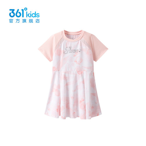 361度儿童女童短袖连衣裙2026夏季新款卡通印花裙子K62624402