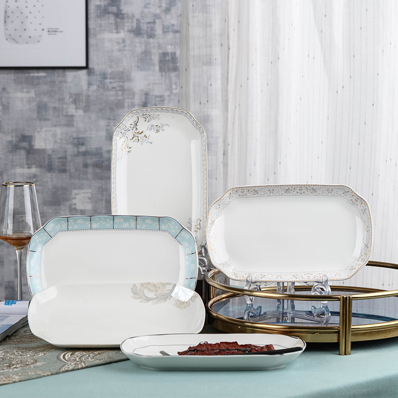 装鱼盘2只装家用网红创意长方形深鱼盘菜盘碟子清蒸大全鱼盘特价