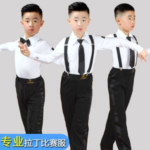 男童男孩拉丁舞服装套装少儿儿童男生练功新款比赛规定服夏季短袖
