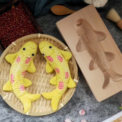 手工做立体鲤鱼馒头模具面鱼寿桃花样面食饽饽木质工具大小号加深