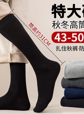 长筒袜子男士大码48秋冬季高筒棉袜防臭吸汗46特大号50黑色小腿袜