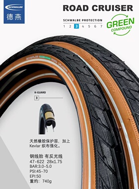 世文ROAD CRUISER自行车轮胎47-622 28*1.75山地车棕边胎700x45c