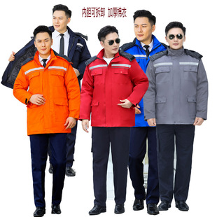 冬季工作服棉衣男活里活面棉服中长款防寒服加厚棉袄定制耐磨冬装