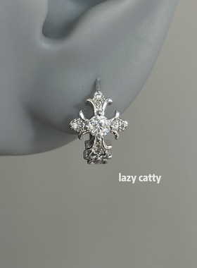 lazy catty精致闪钻十字架鸢尾耳圈小众高级感耳钉气质耳环耳扣女