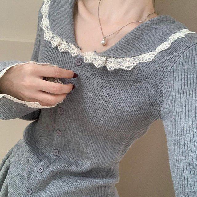 法式蕾丝花边娃娃领喇叭