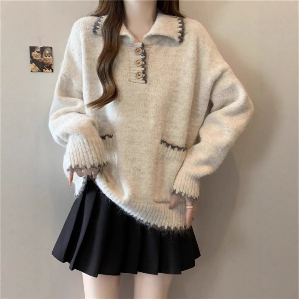 复古宽松懒散风撞色花边P