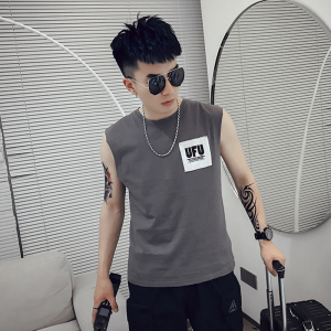B03-P35 男士坎肩网红潮牌无袖青春流行宽松运动免烫夏季背心2图片