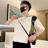 T42-P58拼接设计感短袖t恤男夏季新款衣服纯潮牌男装上衣痞帅2，男装T恤，电商A257