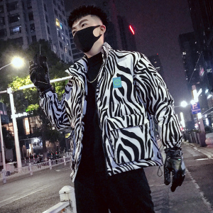 MY19-P138 冬季新款斑马立领条纹时尚休闲潮牌男士衣外套1图片