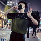 T30-P48夏季拼接T恤男潮牌宽松个性流行2023新款夏装潮流休闲2，男装T恤，电商A257