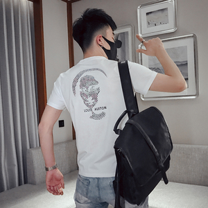 T26-P45 2021夏季潮流短袖男修身时尚百搭个性印花体恤5图片