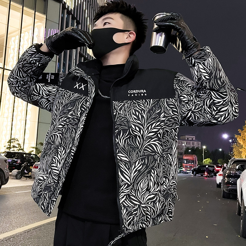 MY86-P138冬季潮牌印花羽绒棉服男短款立领2024新款加厚外套棉衣,男装棉衣,电商A257