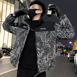 MY86-P138冬季潮牌印花羽绒棉服男短款立领2024新款加厚外套棉衣
