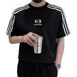 X27-P58侧边条纹短袖T恤男夏季圆领2024新款男装上衣潮牌痞2，男装T恤，电商A257