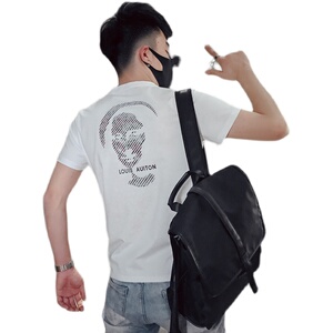 T26-P45 2021夏季潮流短袖男修身时尚百搭个性印花体恤1图片