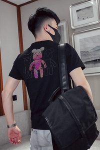 T22-P45 夏季男士短袖2021网红潮流时尚修身个性反光t恤1图片