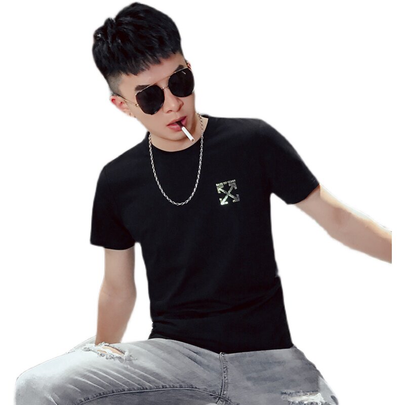T25-P452021夏季潮流短袖男修身个性反光印花百搭时尚体恤衫5,男装T恤,电商A257