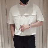 T83-P58夏季男士T恤设计感压印双层字母男士纯色短袖痞帅个性2，男装T恤，电商A257