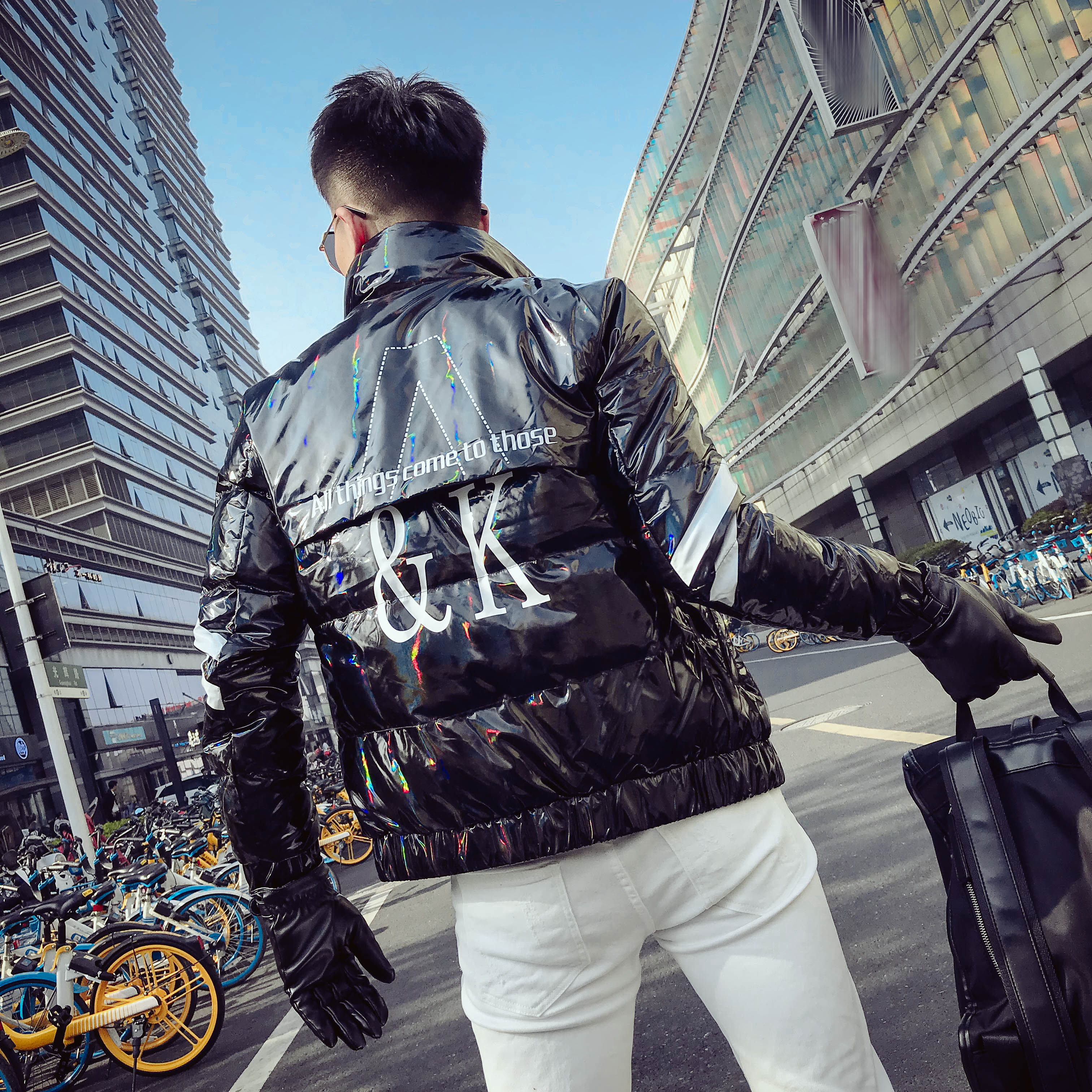 MY818-特P185男士2020亮面羽绒服新款七彩反光韩版潮流网红外套,男装羽绒服,电商A257
