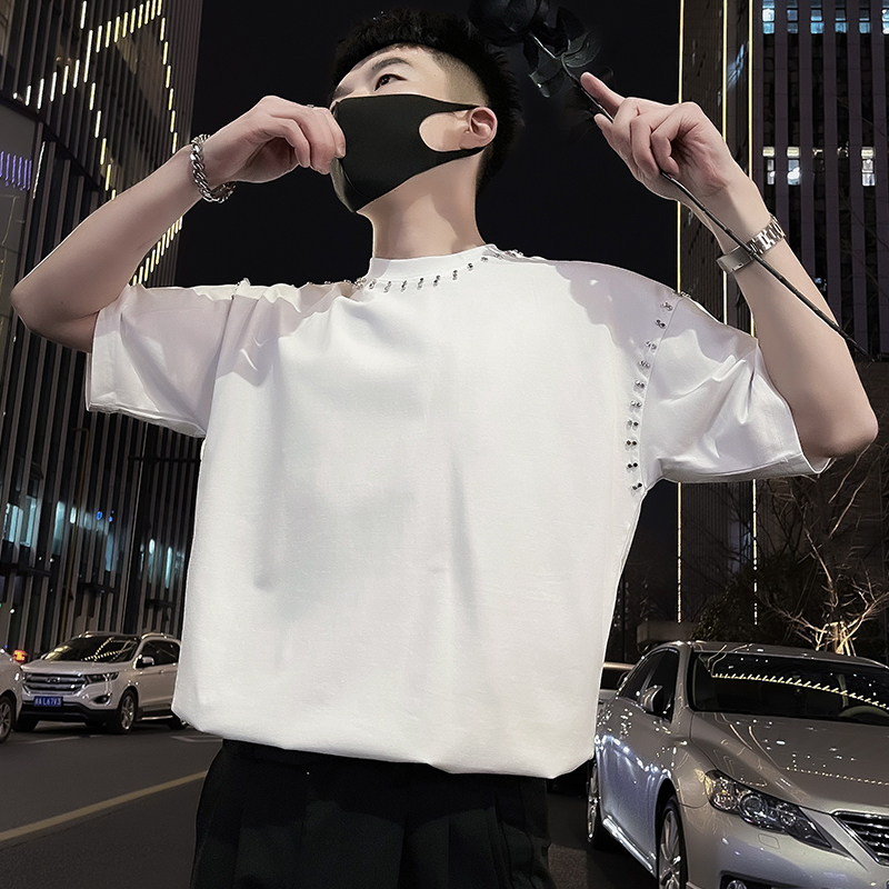 X23-P58高级感铆T恤男短袖美式潮牌男装上衣2024新款潮流半袖2,男装T恤,电商A257