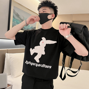 T49-P48 夏季白色短袖男潮流宽松男装上衣2023新款夏装半截袖痞3图片