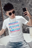 T21-P40夏季潮流修身短袖个性印花半袖衫男时尚百搭反光T恤5，男装T恤，电商A257