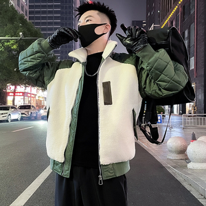 MY83-P158 假两件男士拼接棉衣外套2023保暖新款爆潮流高档百搭2图片